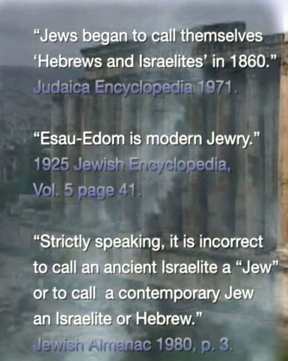 59SouthLee's tweet photo. Once you understand who modern Jews are, the entire world makes sense

They are the Biblical villains, the only tribe which God said He hates with an eternal hatred and will wipe out of existence

They are the Edomites, a tiny despised tribe that merged with Judea in 120 BC

Obsessed with reclaiming the birtheight, they've been known as none other than Jews ever since, but as Jesus said" "they are not, and do lie"

No other race on Earth would chase their enemies children to a foreign hospital just to revel in their misfortune, this is demonic, this is inhuman, this is the evil fruit of Edom

It's a historical fact they used to openly admit in their own encyclopedias and almanacs, but as soon as Palestine was in their grasp they swept it under the rug

Know this White man, you may think it's a stretch, but know that every man of intellect and discerment that researched this matter always came up with the same conclusion: Jews are Edomites, there's no way around it 

And no wonder because the satanic Idumeans have taken this charge of God's most hated and applied it to all White people, seeing Jesus as the God of Edom,  never mind Edom is miniscule and hated while Jesus goes out of His way to make it known He's going to slay them all, they still delude themselves with their inversion