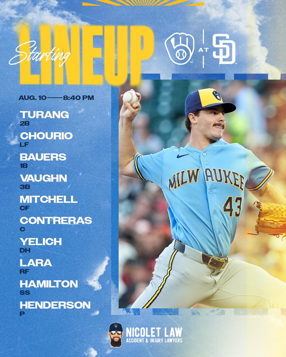 Brewers's tweet photo. West Coast week

📺: https://t.co/eycfmE2vgm
📻: WTMJ

#ThisIsMyCrew x @NicoletLaw https://t.co/OU90AtiT4i