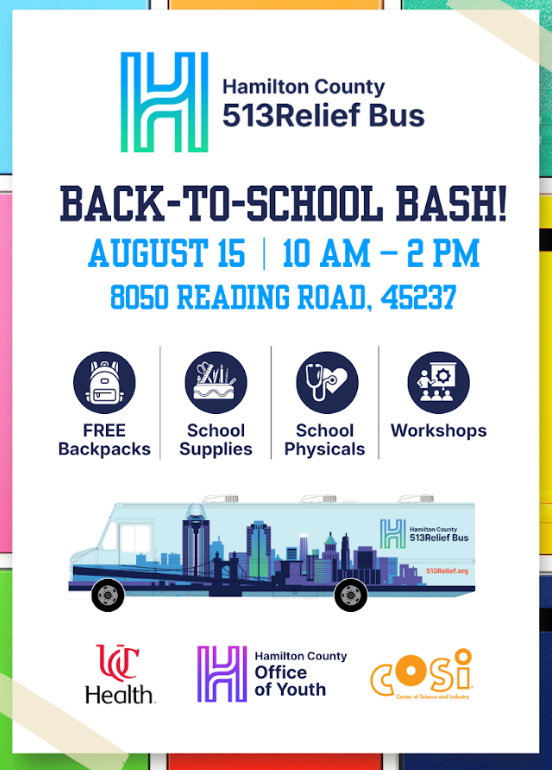 ReadingCSD's tweet photo. 513Relief is having a Back to School bash this Saturday at Agape Love Church - see flyer for details. https://t.co/kGl4pXzFUM