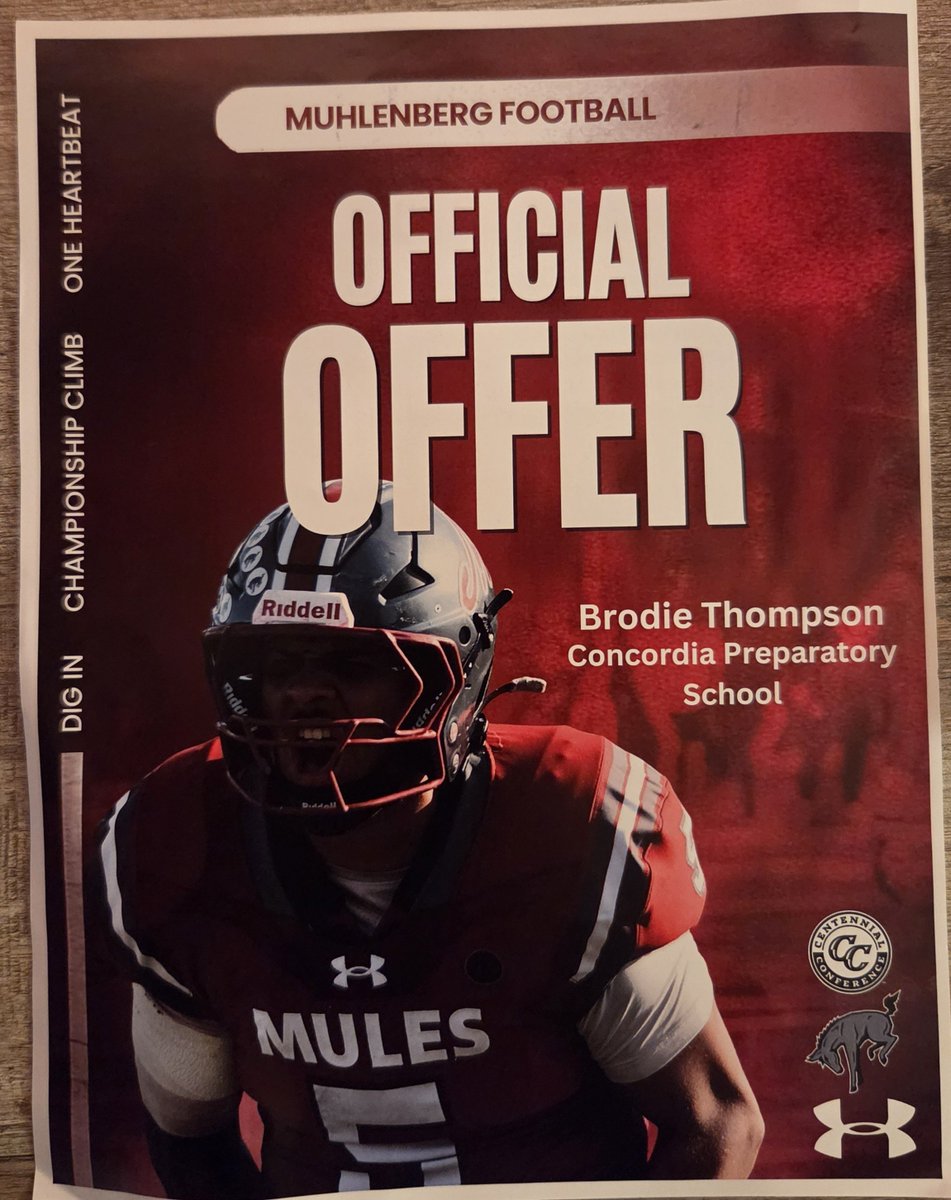 Brodie_54's tweet photo. Blessed to receive my first offer from @DigInMules !! Thank you @Coach_Frantz and @Coach_SotoM #DigInMules #RollMules 

@FBConcordiaPrep @CoachBatts @CoachBrownDB https://t.co/NGttAJWABF