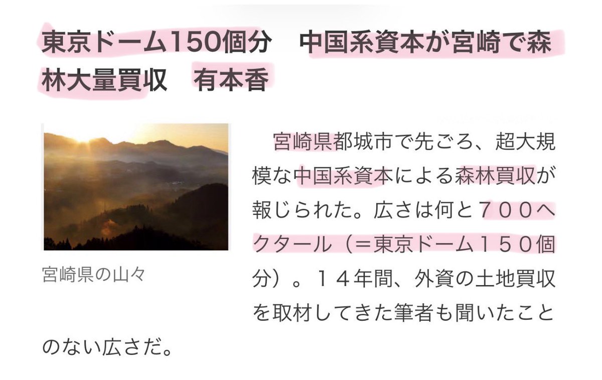 tourouken555's tweet photo. 宮崎県で
「東京ドーム150個分」の
「森林」が
「中国系企業に買収」された。

「売っちゃダメだ」って思う人✋ https://t.co/IthE3yUXaV