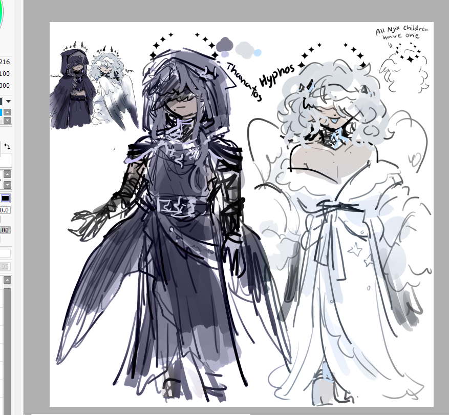StarmyBunny's tweet photo. quick Thanatos redesign sketch
(Hypnos's kinda still the same) https://t.co/34jTgXEkQd