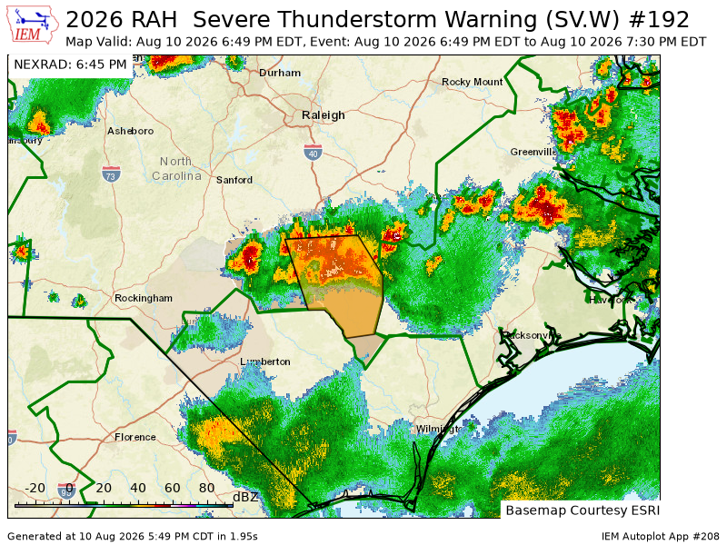 djwake1990's tweet photo. RAH issues Severe Thunderstorm Warning [wind: 60 MPH (RADAR INDICATED), hail: <.75 IN (RADAR INDICATED)] for Cumberland, Sampson [NC] till 7:30 PM EDT https://t.co/FoNHzwwc1P https://t.co/MA7cACo22m