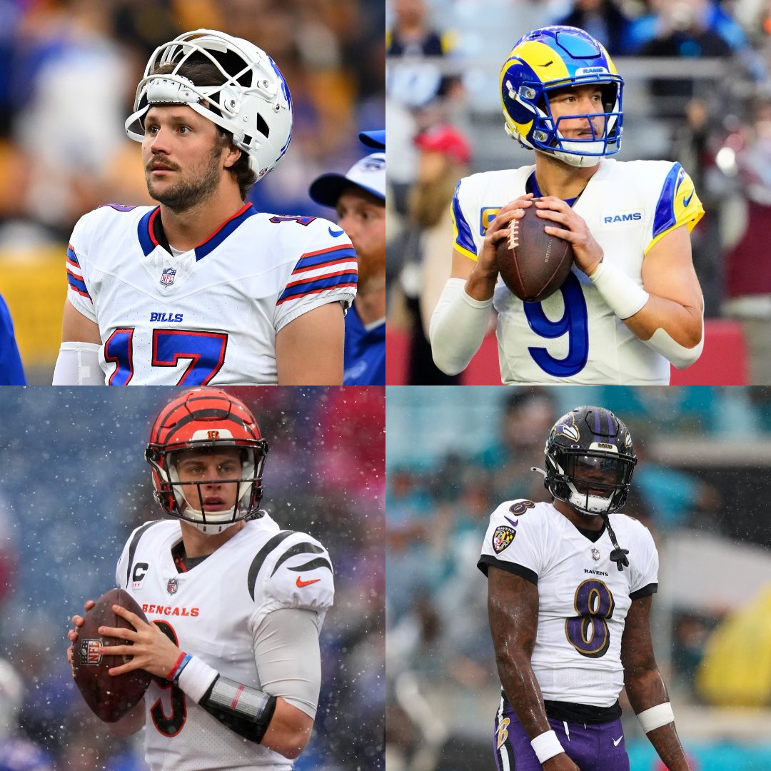 MLFootball's tweet photo. YOU CAN ONLY LET ONE IN THE HALL OF FAME:

Joe Burrow
Lamar Jackson
Josh Allen
Matthew Stafford

🧐 https://t.co/MzjwxGT6K8