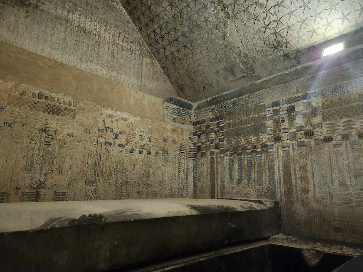 struck_carol's tweet photo. @historyinmemes In the necropolis at Saqqara, starfish ceiling and walls with original pigment https://t.co/8BGkgUpIxX