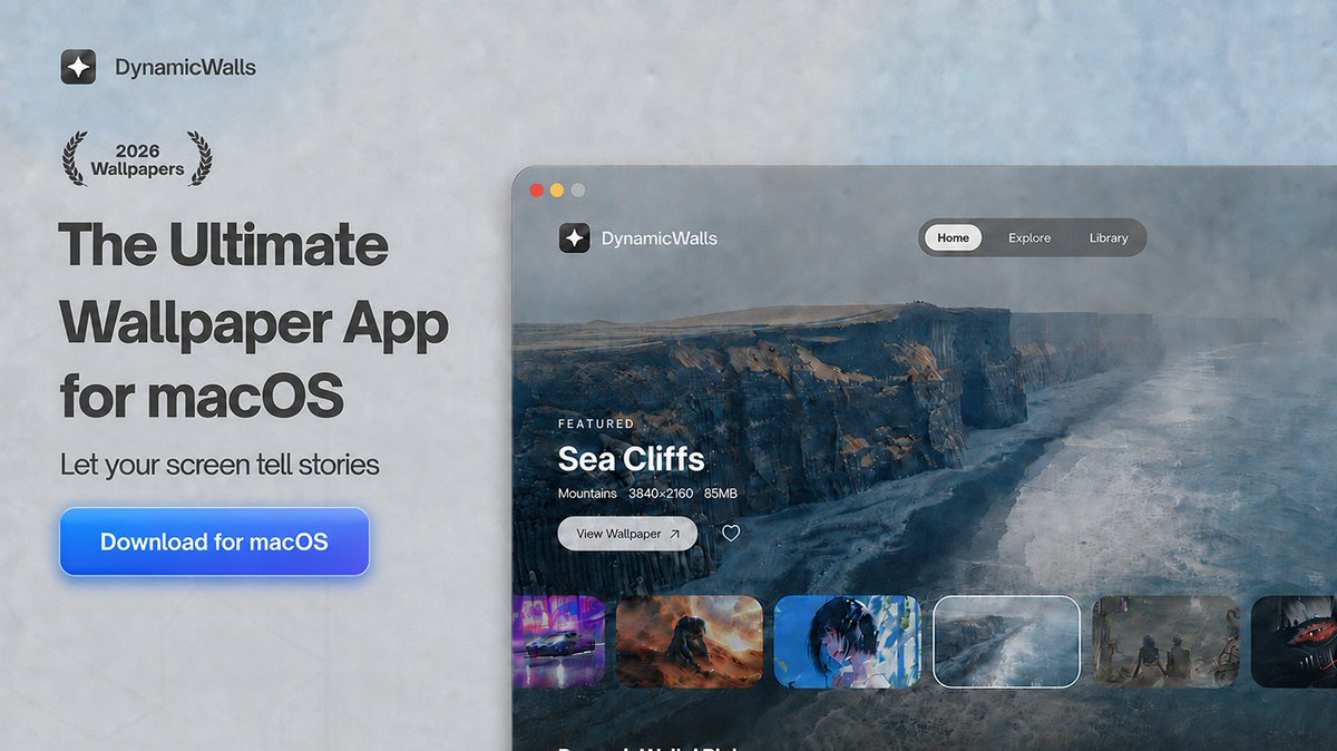basalt_blaobiw's tweet photo. Meet DynamicWalls - Live Wallpaper App for macOS with more than 40000+ Live Wallpapers for your screen &amp; LockScreen on MacBook.
