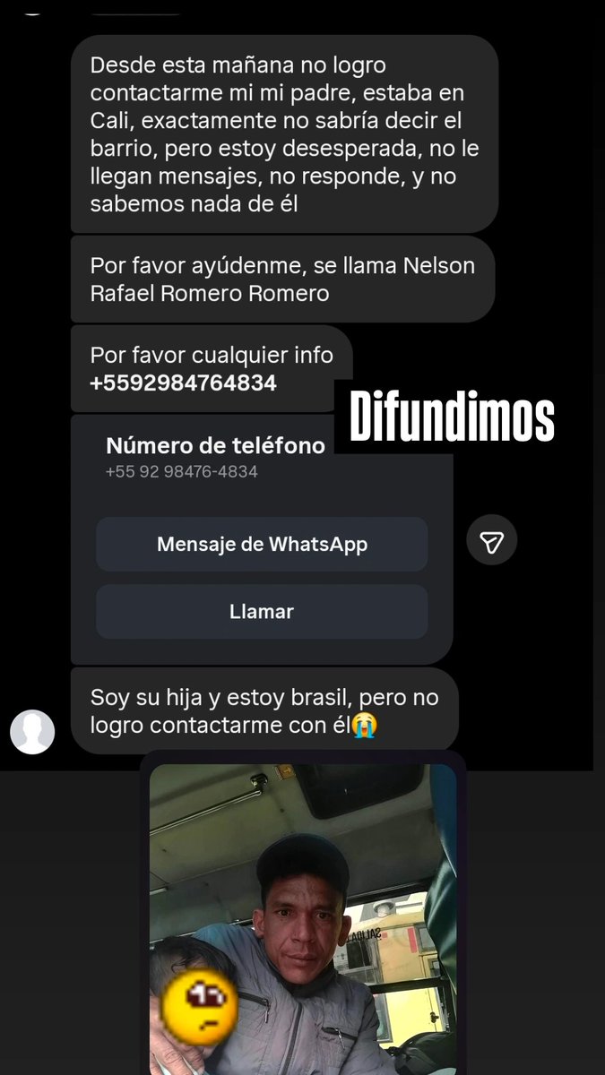 ARMYBogotaCol's tweet photo. 📍 Difundimos, Cali - Colombia. Cualquier información por favor remitirla al número de la Imagen.

#temblor #cali #colombia https://t.co/PkD3wosT9f