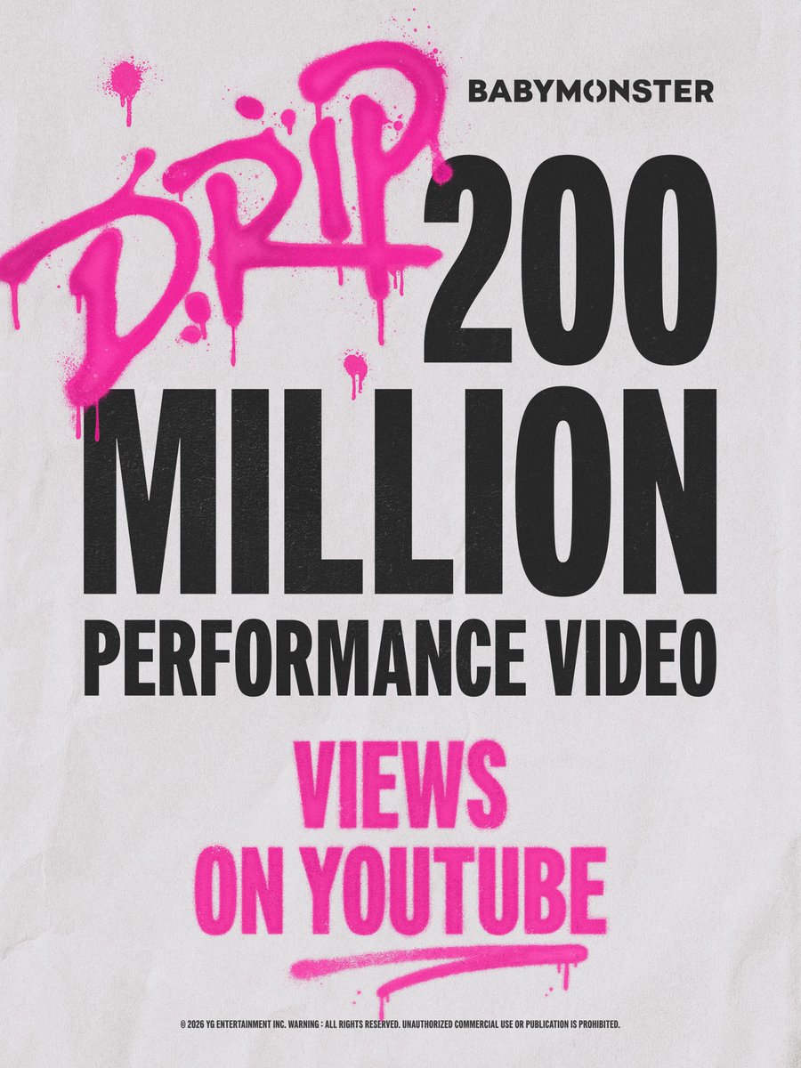 YGBABYMONSTER_'s tweet photo. #BABYMONSTER 'DRIP' PERFORMANCE VIDEO HITS 200 MILLION VIEWS @Youtube
MONSTIEZs worldwide, thank you so much!

'DRIP' PERFORMANCE VIDEO 
🎥https://t.co/YHtUSLo1rD

#베이비몬스터 #DRIP #PerformanceVideo #200MILLION #YOUTUBE #YG https://t.co/c11RwEixI2