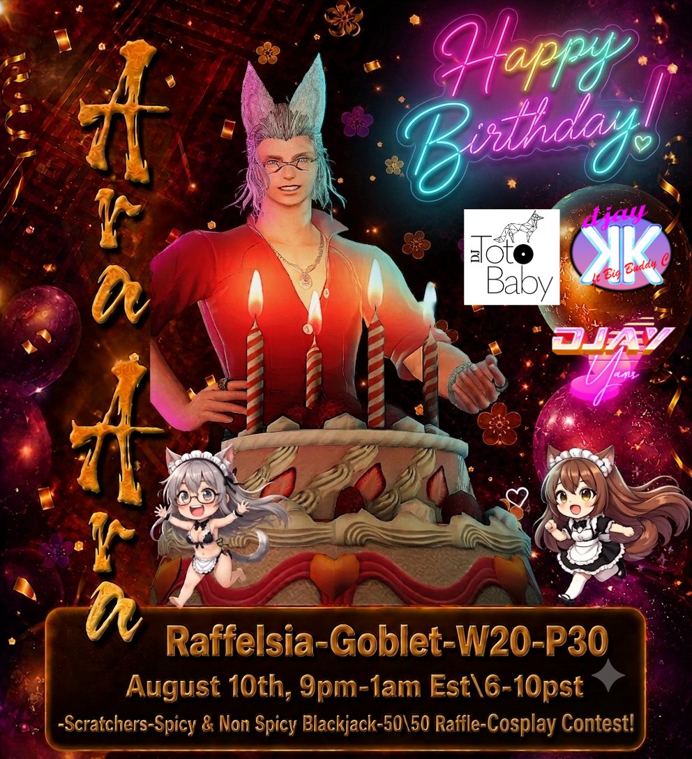 djay_kk's tweet photo. Tonight we'll be celebrating Elz's birthday (the owner of Ara Ara).  I'll be streaming LIVE from 10p-11p et, but the party starts at 9p. Come on down and hang out!!  See you there!!  https://t.co/tVcrLQKNLn https://t.co/R99tFJIF6O