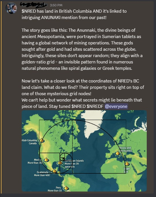 CatalysTrade's tweet photo. LOOK WHAT I JUST FOUND 

Someone mapped $NRED British Columbia land onto an old Anunnaki “gold grid” theory - and the property appears to sit right near one of the mapped nodes

Add the area’s documented gold, reported platinum and copper targets, and this gets very interesting https://t.co/Cuzrj8HobX