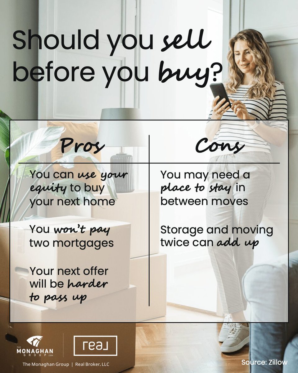 AJ_Monaghan_'s tweet photo. Selling your home before buying your next one could give you more clarity, more flexibility, and a lot less stress,  let’s talk about what makes the most sense for you. 🏡✨

#TheMonaghanGroup #arizonahomes #arizonarealestate #RealBroker #SellYourHouse #HomeSellingTips https://t.co/H5bkGIwoyd