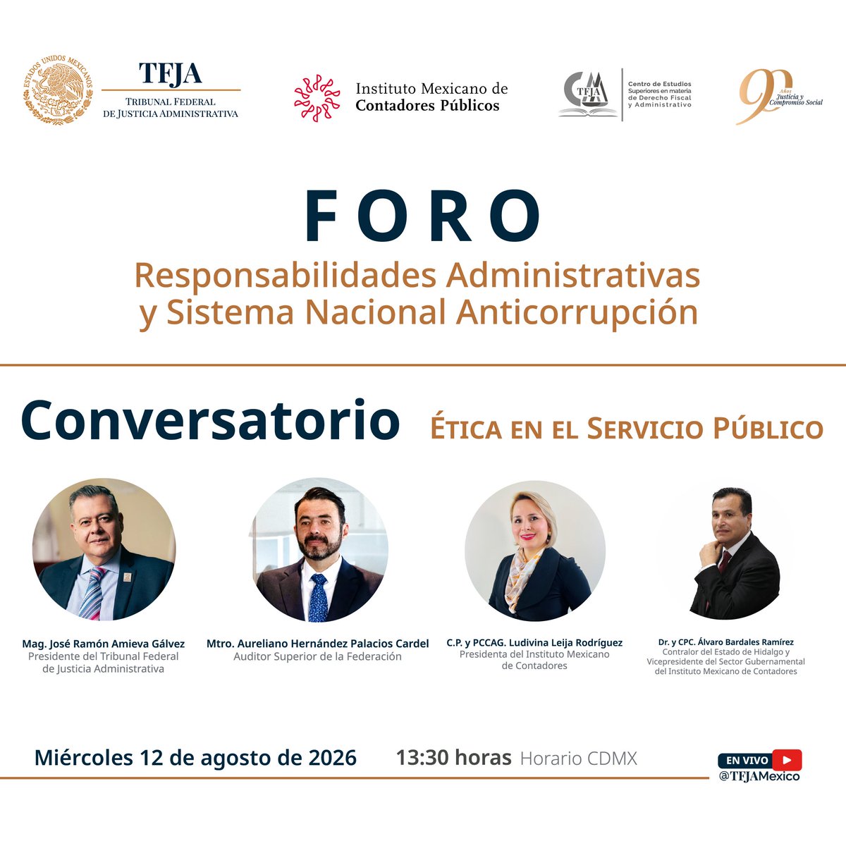 TFJAMexico's tweet photo. Conversatorio: "Ética en el Servicio Público", un espacio de diálogo y reflexión al que invitan el #TFJA, el @IMCP  y el @CesmdfaTFJA, en el marco del Foro: Responsabilidades Administrativas y Sistema Nacional Anticorrupción.

Registro aquí: https://t.co/WjaZgmHu55

#JusticiaAdministrativa
#90AñosDelTFJA
@JoserraAmieva 
@Aureliano_HPC 
@leija_ludivina