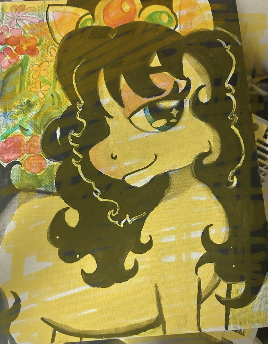 ickyflixx's tweet photo. I finished my mare gallery project but I’m not allowed to give you a high quality picture of it so I colored her yellow and cropped her weirdly on my phone ….see the real thing at mare fair 2026!!!! https://t.co/L0PqXvaxfA