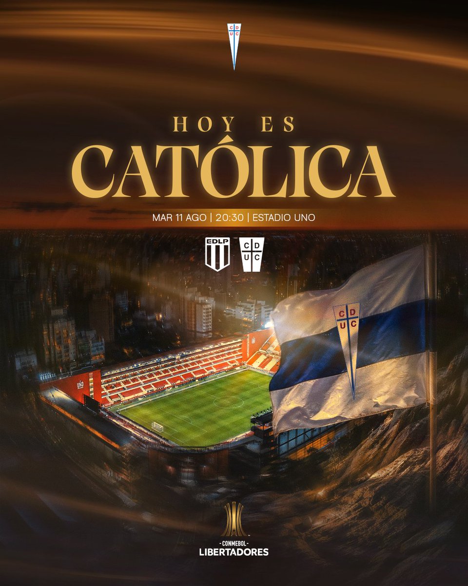 Cruzados's tweet photo. 𝐇𝐎𝐘 𝐄𝐒 𝐂𝐀𝐓Ó𝐋𝐈𝐂𝐀 ✊ ¡𝐇𝐎𝐘 𝐄𝐒 𝐃Í𝐀 𝐃𝐄 𝐂𝐎𝐏𝐀! 🏆

¡Un partido importante! 💥 Arrancan los octavos de final de la CONMEBOL #Libertadores y #LosCruzados irán con todo en este desafío de ida en Argentina 👊

🆚 Estudiantes de la Plata
⏰ 20:30 h.
🏟️ Estadio UNO, La Plata 🇦🇷
📡 Chilevisión / ESPN 5 / Disney+ Premium

𝐕𝐀𝐌𝐎𝐒 𝐔𝐂, ¡𝐋𝐀 𝐈𝐋𝐔𝐒𝐈Ó𝐍 𝐄𝐒𝐓Á 𝐈𝐍𝐓𝐀𝐂𝐓𝐀! ⚪🔵

#HoyesCatólica
