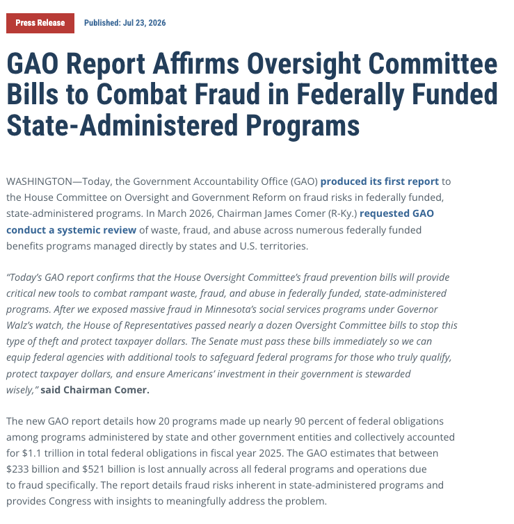 Shilohmarx's tweet photo. 🚨 STAGGERING: Up to $521 BILLION a year lost to FRAUD — up to 10% of the federal budget, per Treasury Sec. Bessent &amp; GAO.

Half a TRILLION dollars. Every single year. https://t.co/CKnpuItxxl