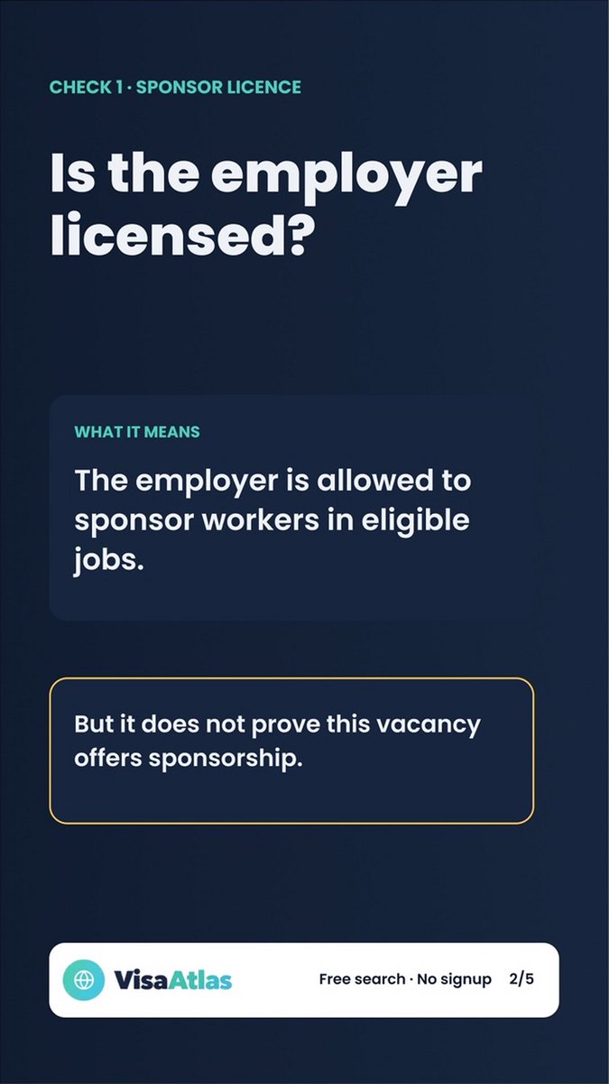 visaatlasuk's tweet photo. Care workers: a sponsor licence is not enough.

For jobs in England, check the employer’s CQC registration, the salary rules and recent CoS activity too.

VisaAtlas shows these signals while you browse jobs:

https://t.co/yPIhf9IfGx

Signals, not guarantees. https://t.co/m5I1sOq6lC