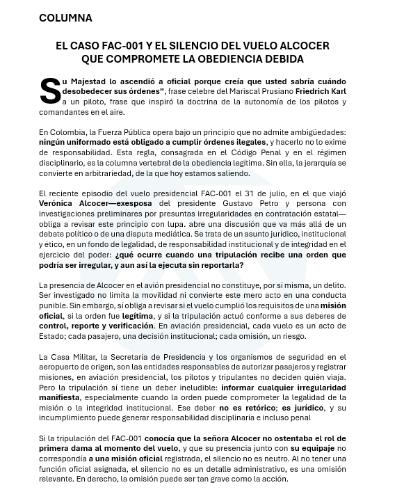AponchoTinoco's tweet photo. Les dejo mi columna de este mes en la que describo lo relacionado con las responsabilidade de la tripulacion del FAC-001 con el viaje a cuba de @Veronicalcocerg y la orden de @petrogustavo https://t.co/mqPdxVlJHk