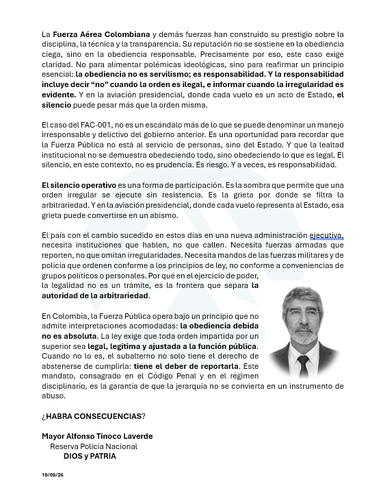 AponchoTinoco's tweet photo. Les dejo mi columna de este mes en la que describo lo relacionado con las responsabilidade de la tripulacion del FAC-001 con el viaje a cuba de @Veronicalcocerg y la orden de @petrogustavo https://t.co/mqPdxVlJHk