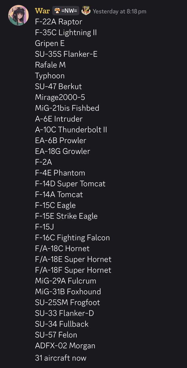 voidcallsreaper's tweet photo. Full List of Currently revealed aircraft coming to Ace Combat 8

#ACE8 #ACECOMBAT https://t.co/2qhyJEKARg