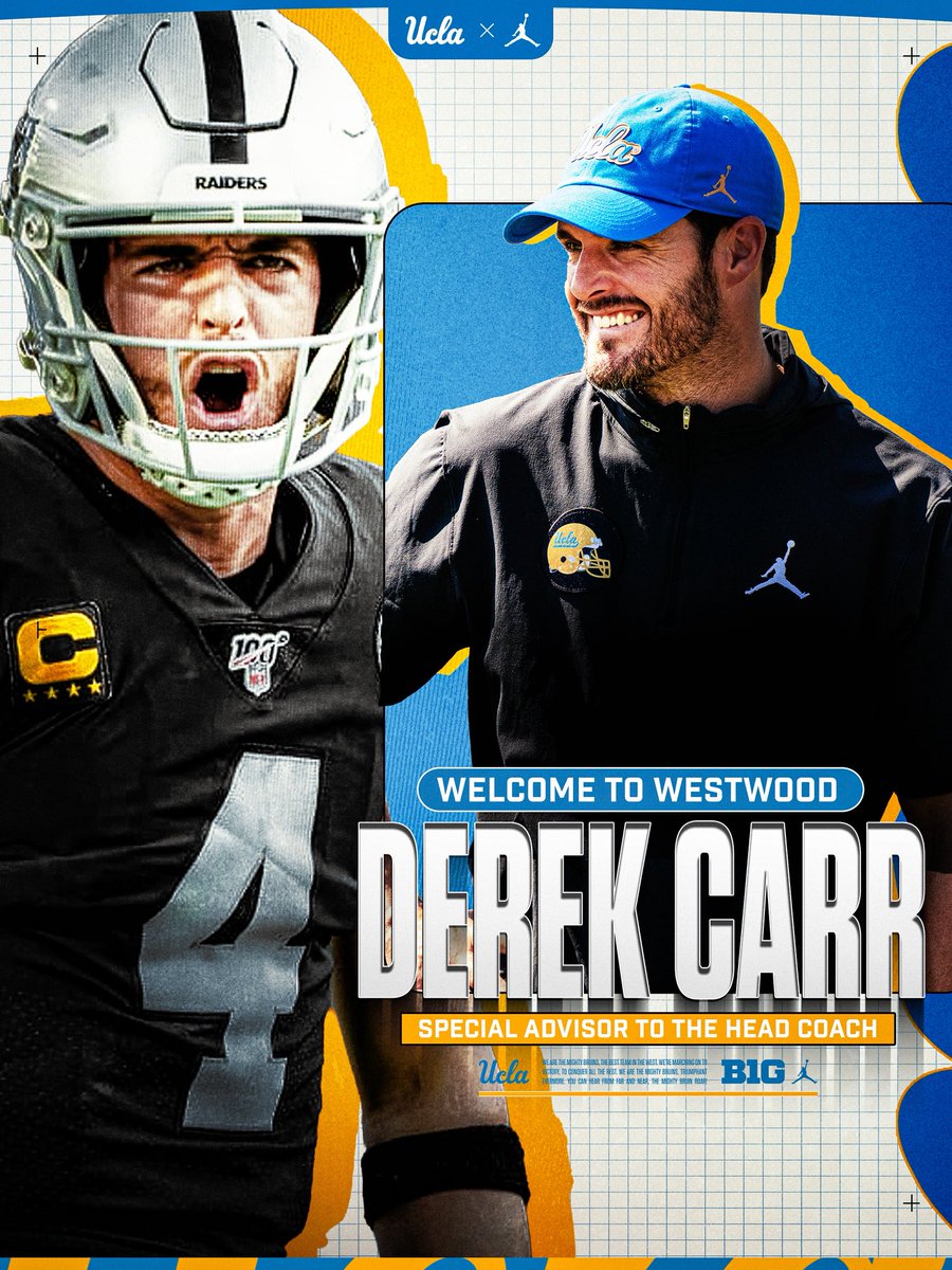 UCLAFootball's tweet photo. Adding an 11-year NFL vet and 4x Pro Bowler to the staff.

Welcome to Westwood, @derekcarrqb!

#4sup | ℹ️: https://t.co/jZlGjhWjov https://t.co/447EdVgvwZ