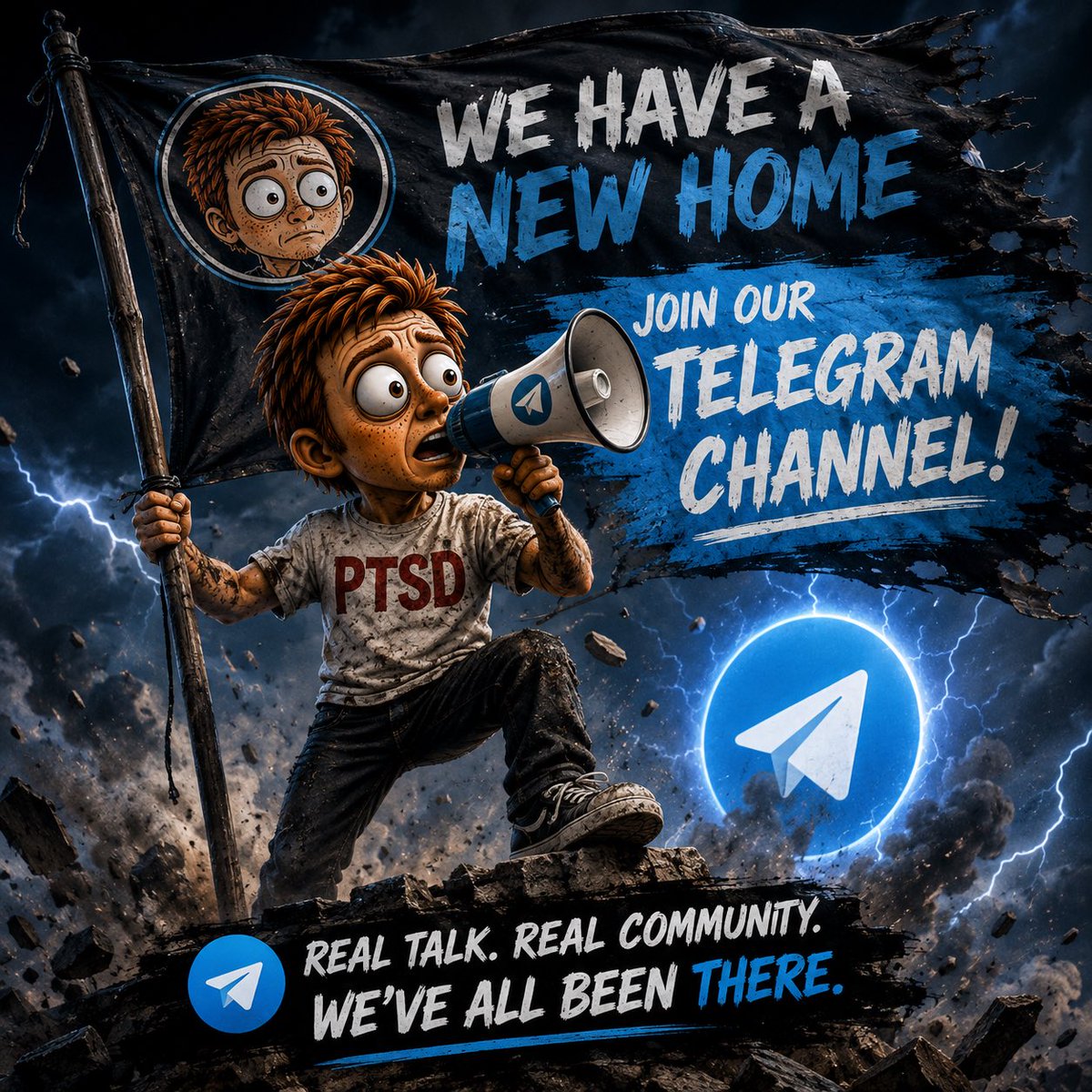 PTSDmemecoin's tweet photo. 🚨 THAD HAS OPENED THE GROUP CHAT. 🚨
$PTSD is officially on Telegram.
Come for the community.
Stay because you already sold the bottom.
We’ve all been there. 
CA:
HjwWv1AvtUHXpWXFCo4DTQjRniwCfXD93uknpsGMTRiX

https://t.co/hDGfZ9sB01 https://t.co/iwPzx5Arb2