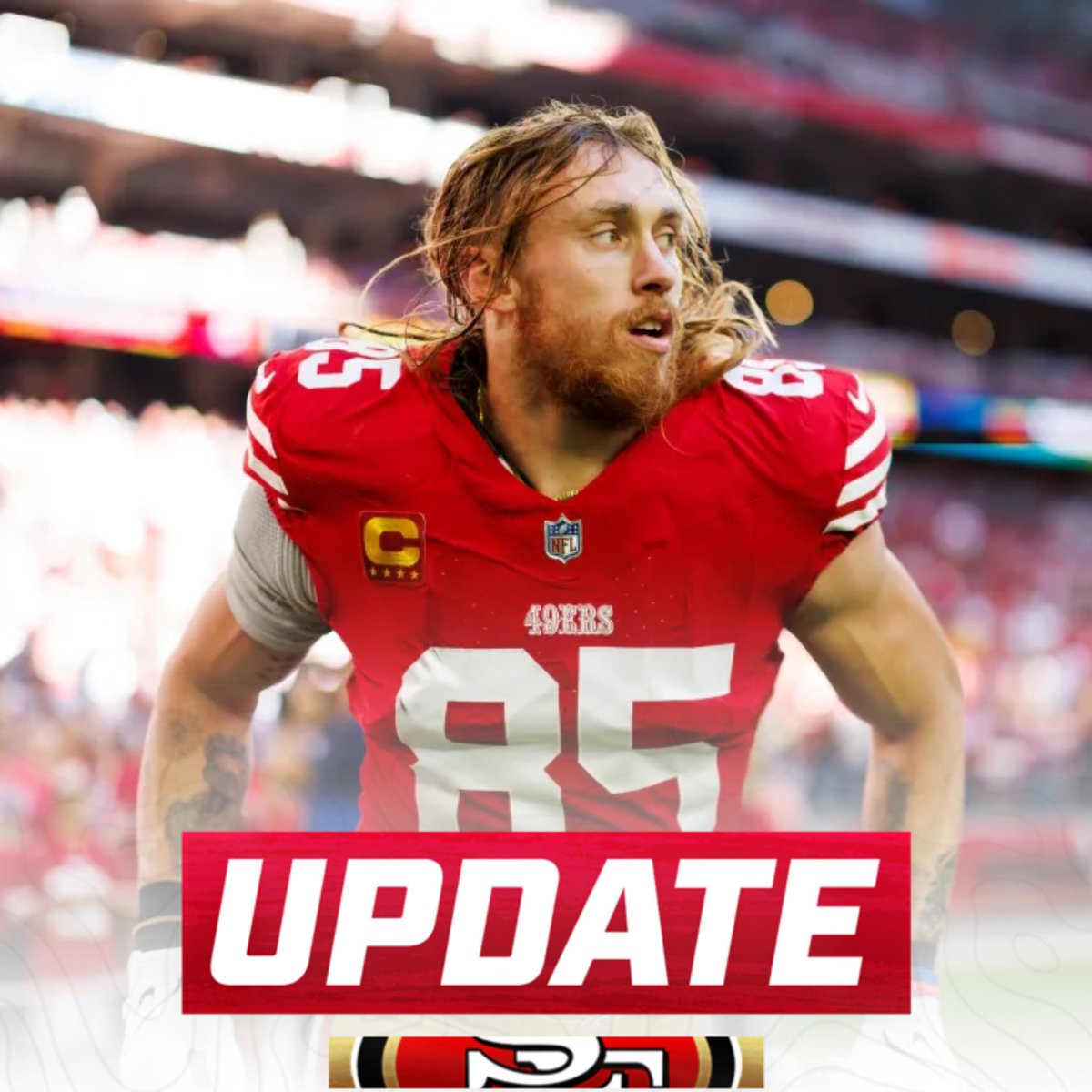 OurSf49ers's tweet photo. There is a a high level of confidence at this point that #49ers George Kittle Will end up being able to play Week 1 vs. the #Rams, per @mzenitz https://t.co/qzRv9AO9rj