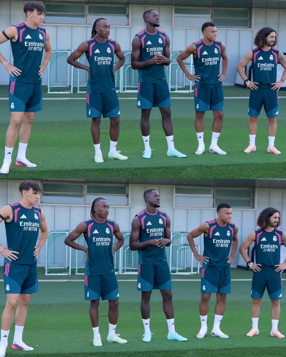 InvictosSomos's tweet photo. Kylian Mbappé junto a sus nuevos compañeros en su regreso a los entrenamientos con el Real Madrid. Nueva temporada, nuevos refuerzos, nueva ilusión. SONRÍE EL MADRIDISMO.