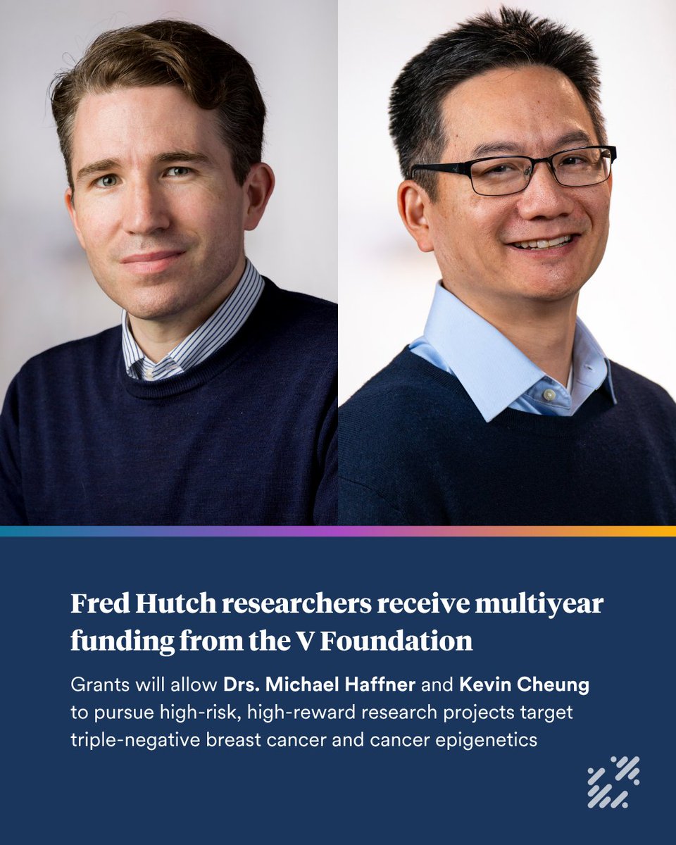 fredhutch's tweet photo. With multi-year research grants from @TheVFoundation, Drs. Michael Haffner and Kevin Cheung of Fred Hutch will pursue high-risk, high-reward projects targeting cancer epigenetics and triple negative breast cancer. Read more: https://t.co/WhqhyIFoxr https://t.co/EcSkJ7mHCR