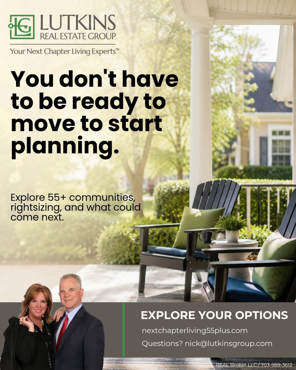 LutkinsGroup's tweet photo. You don’t have to be ready to move to start planning.

Find practical information about Northern Virginia’s 55+ communities, rightsizing, and what could come next—all at your own pace.

https://t.co/mj1m1W745p https://t.co/YfV1uYCdvP