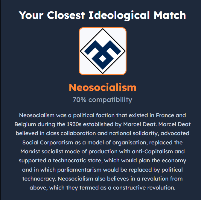 ThecellC38355's tweet photo. my ideological match is pretty interesting
he has a book "Perspectives socialistes" but its like 115€ 
🥲 https://t.co/k2PrvuxEI9