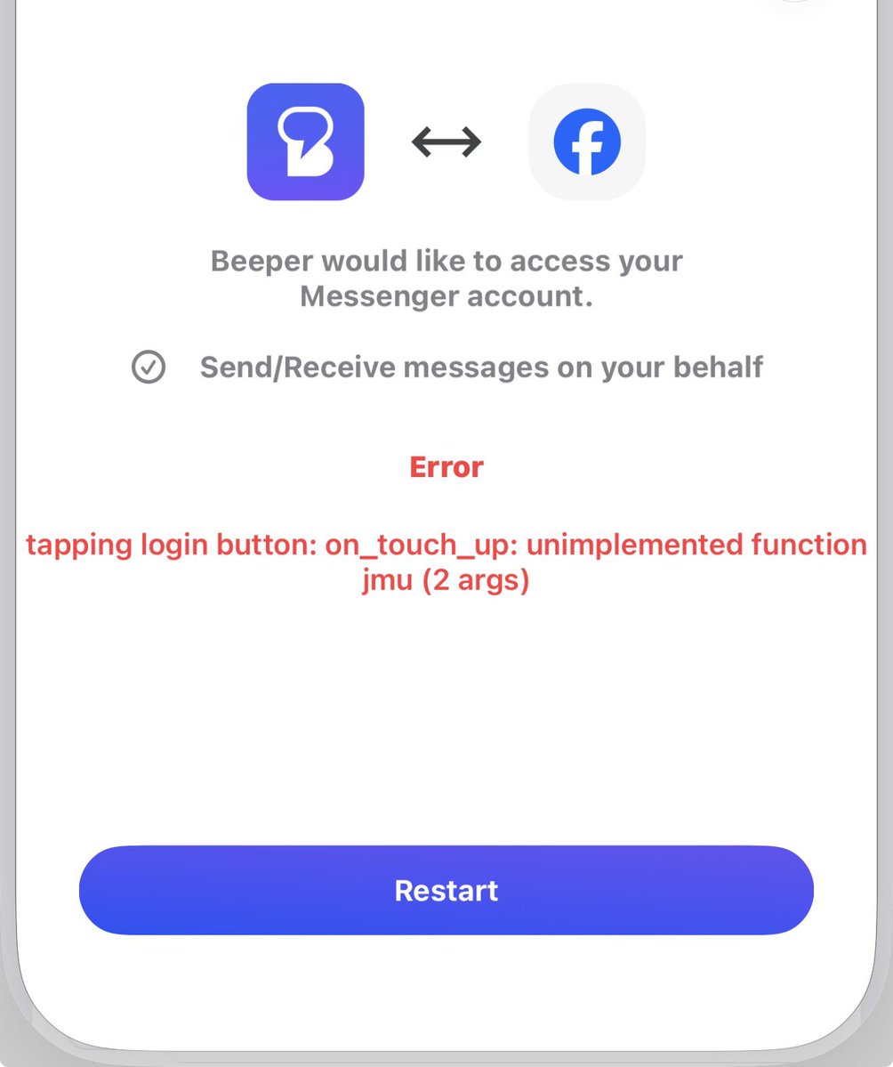 Felixnelcosta's tweet photo. @beeper Hola tengo este error https://t.co/rXcB5CAqh7