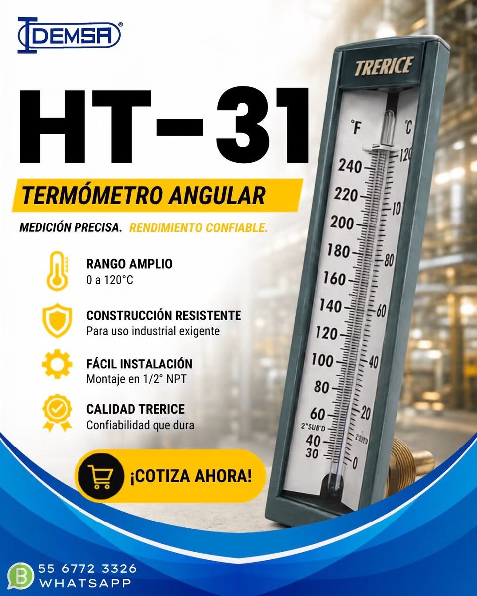 Idemsa's tweet photo. 🌡️ Precisión industrial que marca la diferencia.

El HT-31 Trerice está diseñado para ofrecer mediciones confiables en aplicaciones industriales exigentes.

📩¿Necesitas una cotización o más información? Contáctanos hoy mismo y encuentra la solución ideal para tu proyecto. https://t.co/khQUf58ZRu