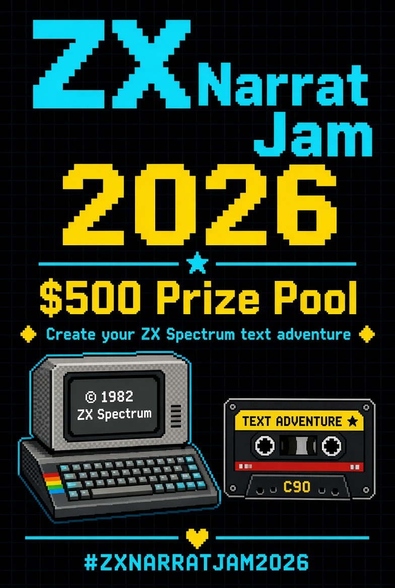 CarlosRetroGame's tweet photo. Good morning!

ZX Narrat Jam 2026 is still open.
$500 prize pool and months left to create your ZX Spectrum text adventure.

Who’s joining this week?
#ZXNarratJam2026 https://t.co/C8veMVJskv