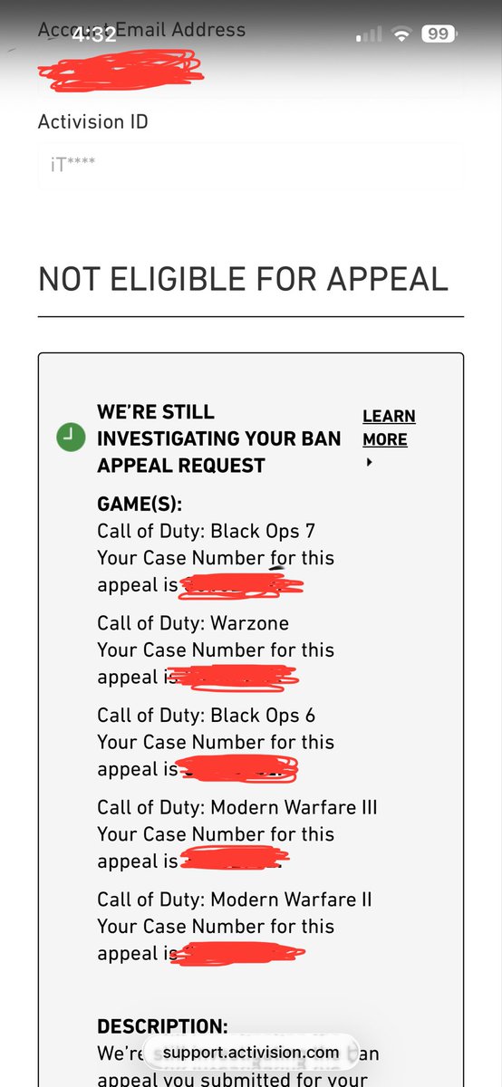 Itzgalex's tweet photo. I don’t know if this is a bug or real because an hour ago I went to check if  my account status had changed and it first said it was ranked restricted and now it’s saying permanently banned. I’ve been playing on this account for over 6 years. This is false!! @CallofDuty https://t.co/R2nViTS6DY