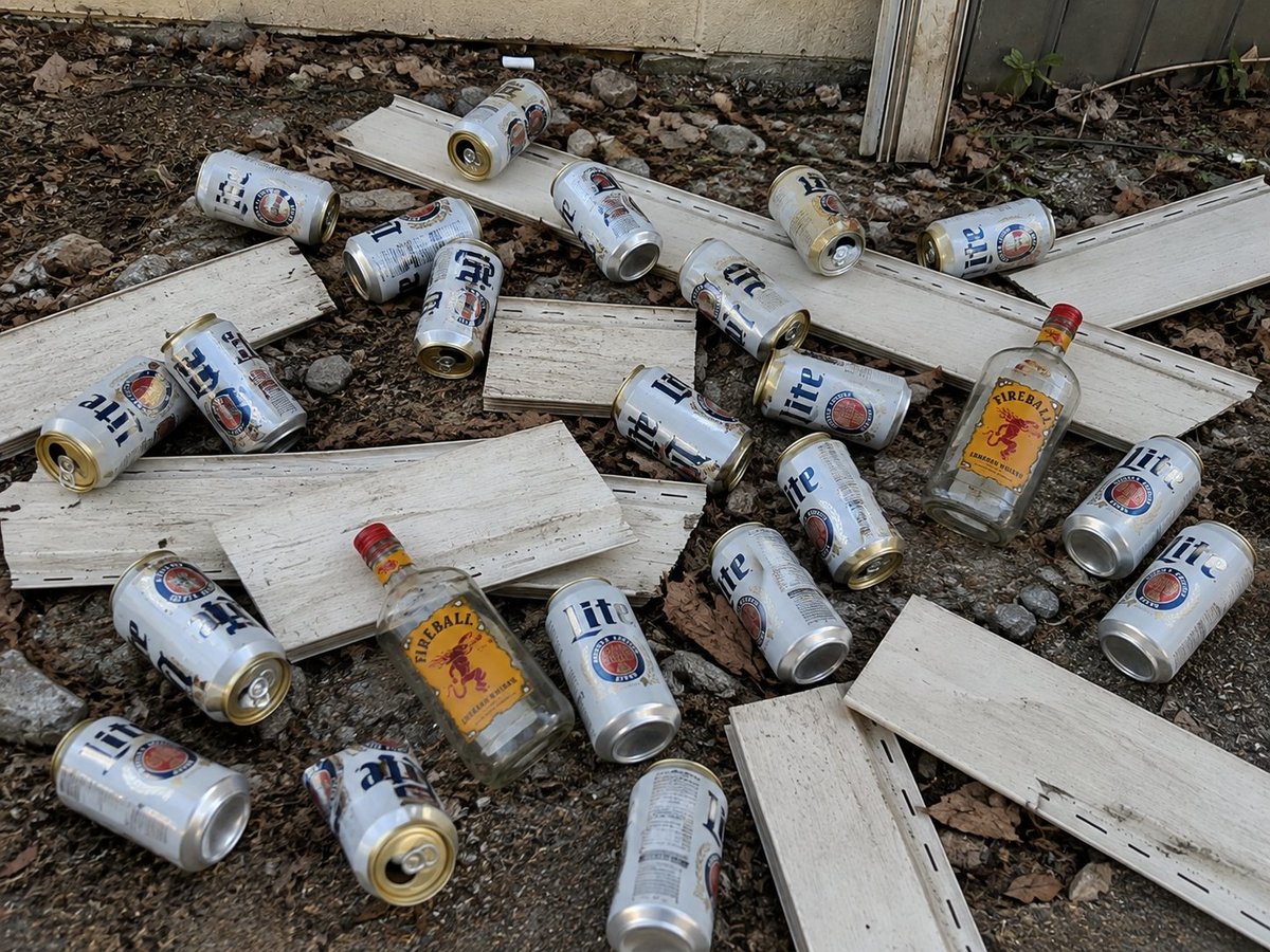 mid_sized_nuts's tweet photo. @BailforShane @unclegarytrucks @WeaselHandyMan Yeah. I was thinking that too. 

Interestingly enough I'm also missing a case a beer and two bottles of fireball. 

Then I see this on the side of my house: https://t.co/FfxrWKcv4d