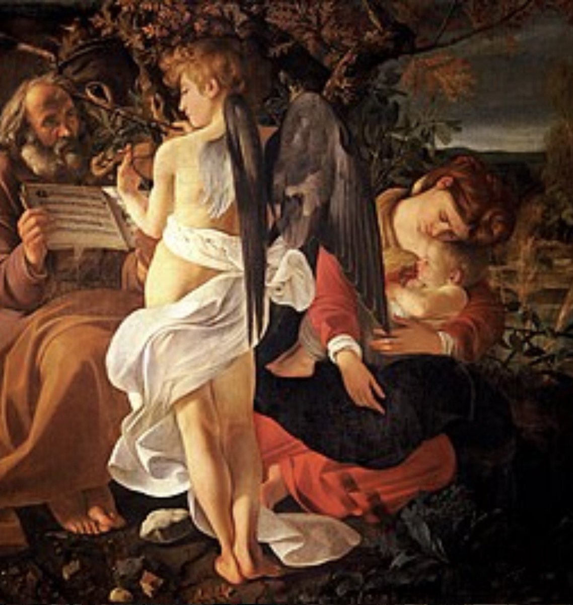 mhcoutinho_48's tweet photo. Caravaggio (Italian, 1571-1610): “Riposo durante il volo verso l'Egitto”, 1596. https://t.co/Kq5D2DVFRS