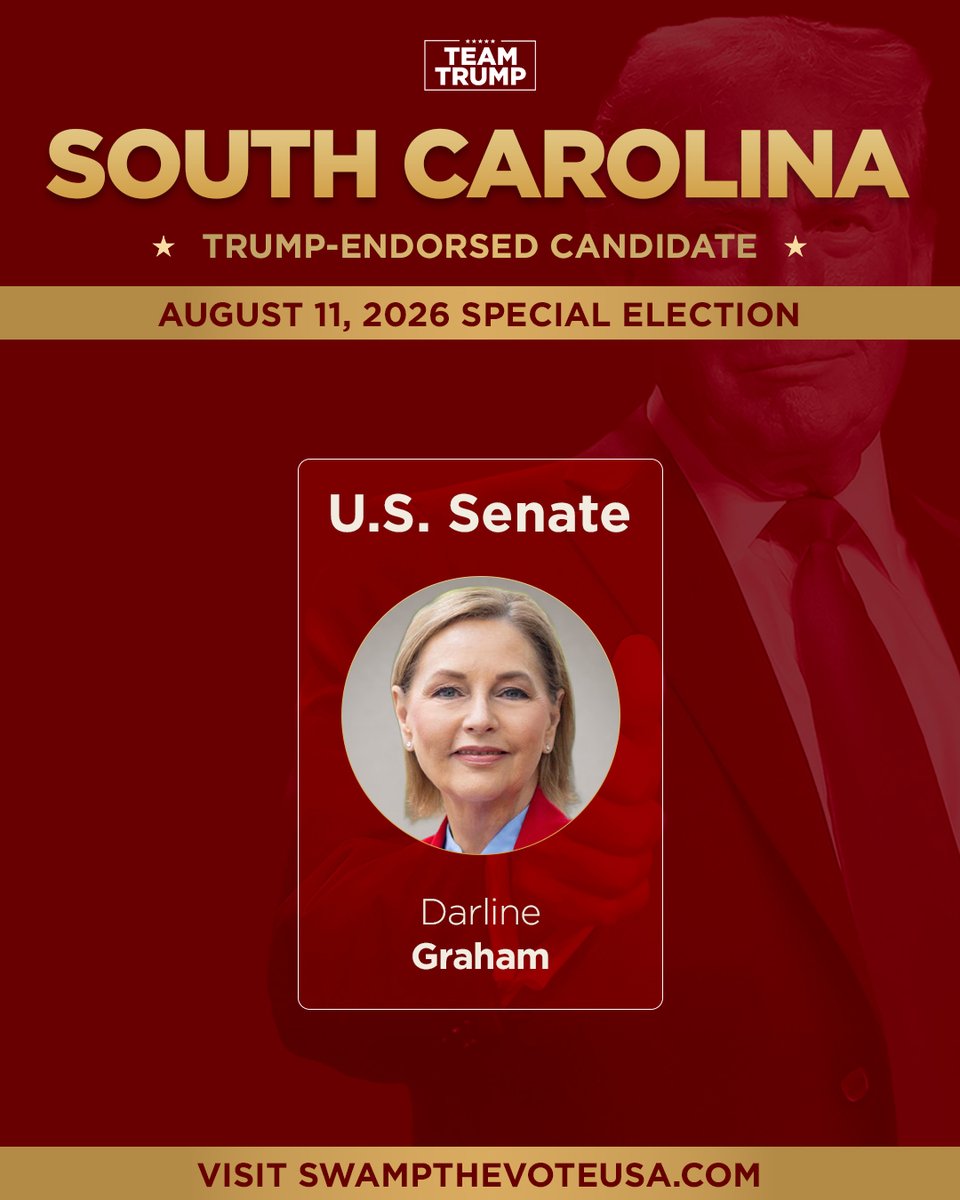 TeamTrump's tweet photo. 🚨 SOUTH CAROLINA - IT'S PRIMARY ELECTION DAY! POLLS ARE OPEN UNTIL 7 PM!

Find your Trump-endorsed candidate below, head to your local polling location, and VOTE!

PROTECT THE REPUBLICAN MAJORITY. MAKE AMERICA GREAT AGAIN! https://t.co/u9k0W9fWii