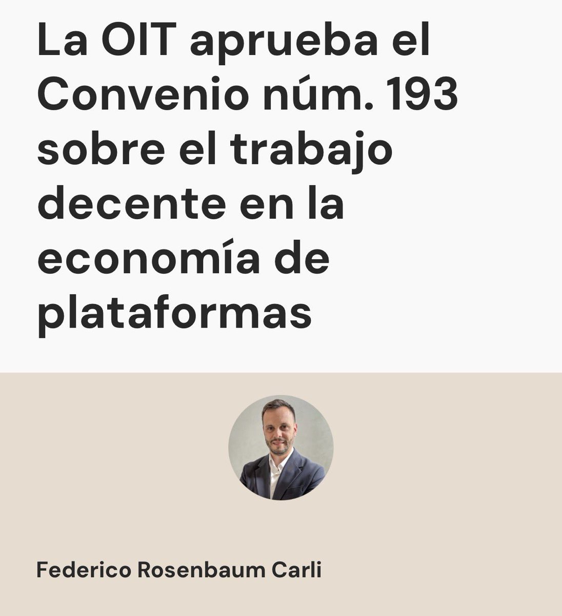 Rosenbaum_uy's tweet photo. La OIT aprueba el Convenio núm. 193 sobre el trabajo decente en la economía de plataformas

Breve análisis de @FRosenbaumCarli👇

https://t.co/7gxZniYtkb https://t.co/BGxC8Y9JgP