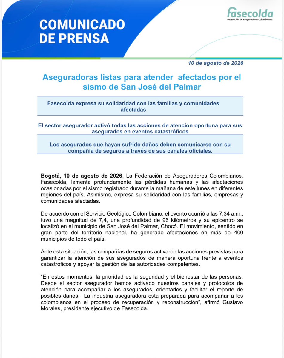 UltimaHoraCR's tweet photo. #NACIÓN | El gremio de las aseguradoras (@FasecoldaOficia) señaló que quienes cuenten con pólizas y hayan visto afectadas su integridad, su salud y bienes por el terremoto, pueden comunicarse con su aseguradora para presentar la reclamación. “Evite realizar reparaciones definitivas o desechar elementos dañados antes de recibir las instrucciones de la aseguradora”, señaló el gremio. 

Siga EN VIVO todas las noticias del terremoto acá: https://t.co/Lk7RdYTbst