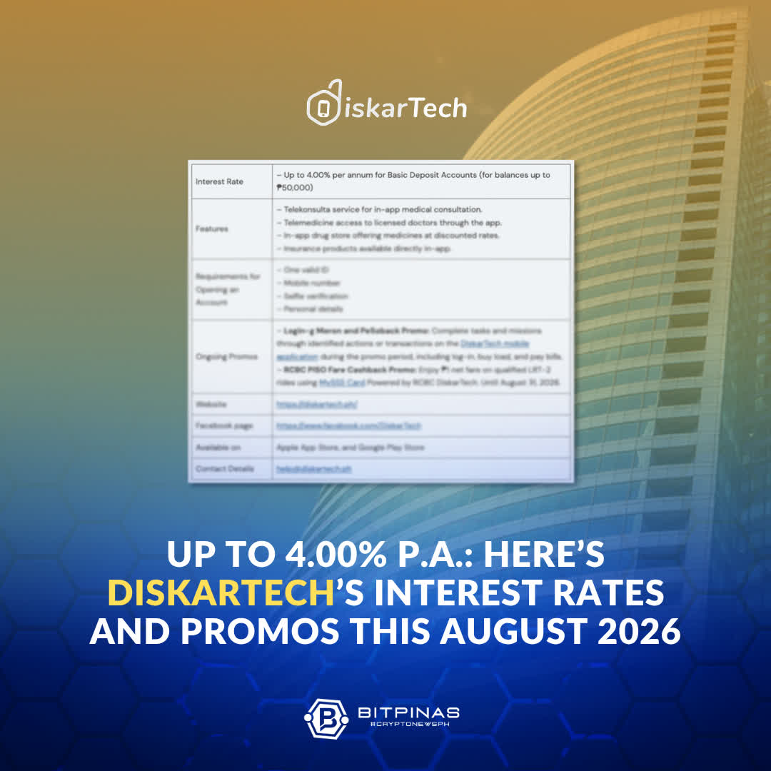bitpinas's tweet photo. 🚨 @askRCBC's Diskartech offers a basic deposit account.

Check out more about the bank's products and ongoing promos in our article below. 👇

👉 Full Details from each bank in this article: https://t.co/nd3rjAivrG https://t.co/7CYxD1kiCO