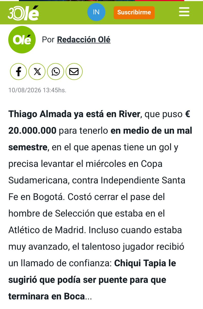 maxpugliese92's tweet photo. 😳 TAPIA LE SUGIRIÓ A THIAGO ALAMADA QUE VAYA A BOCA

‼️ Le ofreció hacer de puente, para que juegue en el club del cual es hincha el presidente de la AFA, cuando el volante ya tenía negociaciones avanzadas con #River. 

ℹ️ @DiarioOle https://t.co/zmUq0BT7To