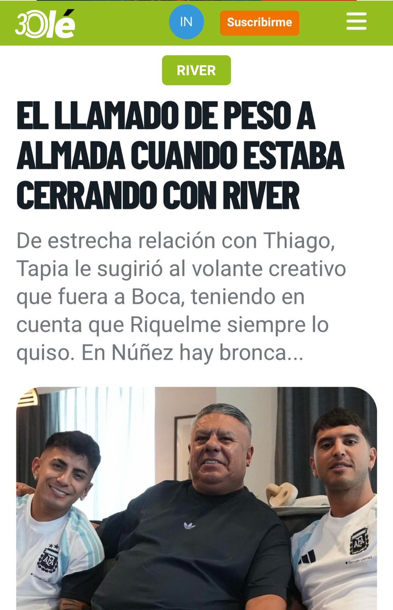 maxpugliese92's tweet photo. 😳 TAPIA LE SUGIRIÓ A THIAGO ALAMADA QUE VAYA A BOCA

‼️ Le ofreció hacer de puente, para que juegue en el club del cual es hincha el presidente de la AFA, cuando el volante ya tenía negociaciones avanzadas con #River. 

ℹ️ @DiarioOle https://t.co/zmUq0BT7To