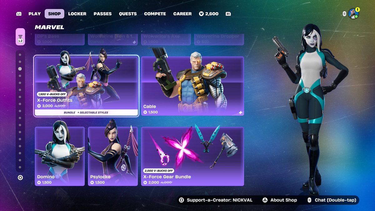 UnrealNickVal's tweet photo. X-FORCE OUTFITS BUNDLE IS BACK ON THE SHOP! IT COSTS 3,000 VB!

Code "NICKVAL" in the Shop!⚡️#Ad https://t.co/KJjVc1OR7V