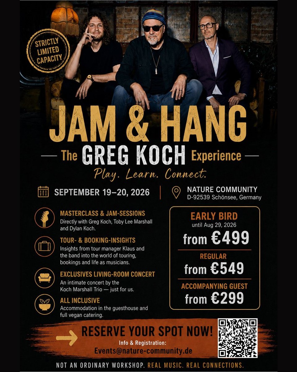 Mansqwatch's tweet photo. Germany! While we’re in your neck of the woods, we’re going beyond the usual amplified tomfoolery. Join KMT Sept. 19–20 in Schönsee for jams, Q&amp;As, a living room concert, communal nourishment, and concentrated groove research.

🎟️ https://t.co/IZEk31QbWI https://t.co/xBEC4xKUKK
