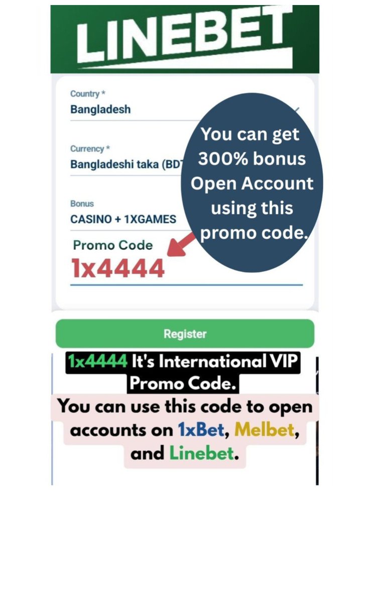 GangMohsin's tweet photo. linebet Registration Promo code 1x4444

1xbet Account Registration Promo code: 1x4444

Melbet Registration Promo code 1x4444 https://t.co/EmjjLlMJiF