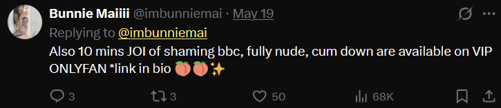 RPBro888's tweet photo. @DeadilyM0m4 @ imbunniemai - She has a video where she insults bbc apparently, for 10 minutes which is wild lol. She might not know it but that's black cuck goon fuel right there. I'm waiting for someone to drop that vid 🍆💦 https://t.co/7PdKYCWUOy