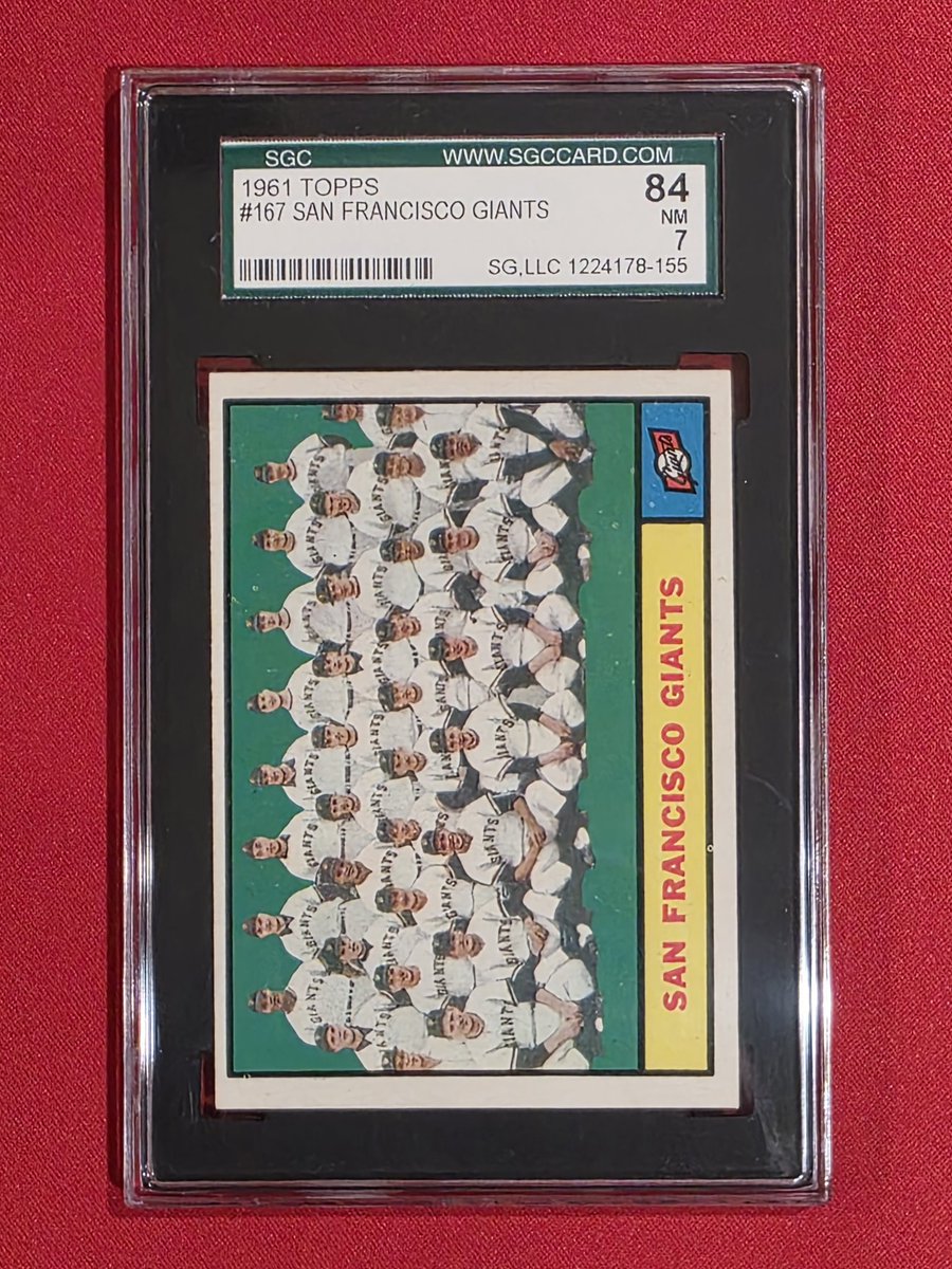 chuybaca's tweet photo. @DaCardShop $40. 1961 Topps #167 SF Giants Team card, SGC 7. Please take it out of this Dodger fan's home. #HPMShop #HPMCollectibles #THFPro https://t.co/ZiyhecfxJj