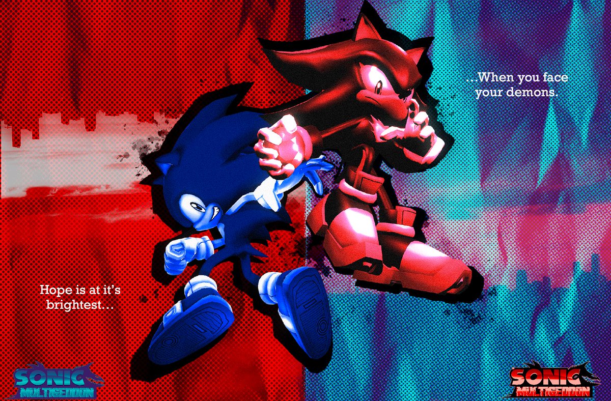 SonicMultigedon's tweet photo. "Hope is at its brightest when you face your demons."

[Renders by @UnauthorizedACS &amp; @/whatishappeningbutworse, Edits &amp; effects by @Itisi1006]
#Sonicthehedgehog #Shadowthehedgehog #sonicmultigeddon #asym https://t.co/MULfnHObfd