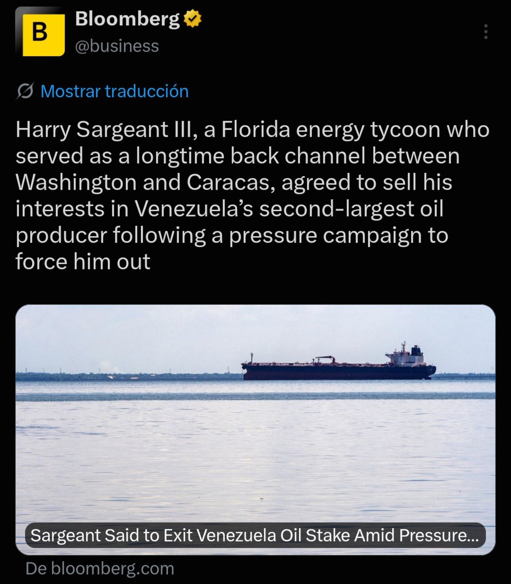 OrlvndoA's tweet photo. #AHORA | Bloomberg:

Harry Sargeant, empresario cercano a Trump que en algún momento fue el mayor comprador de asfalto de Venezuela, fue obligado por EEUU a vender su empresa petrolera al bolichico Alejandro Betancourt. 

Sargeant era socio de Betancourt en Petrozamora. https://t.co/DFVVLBxUQb