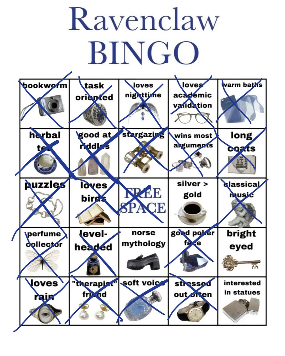 theinkedlibrary's tweet photo. hogwarts bingo as a (i thought) ravenclaw https://t.co/h4fSFgww7Y